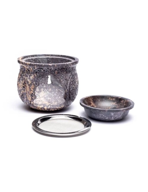 Räuchergefäß - Kombi inkl. Aromalampe & Duftlampe - Speckstein - XXL bauchig ca. 14cm