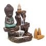 Räucher Rückfluss Gefäß -  für Räucherkegel - Räucherbrunnen - Wasserfall - Kleiner Buddha - braun/türkis  - ca. 12x9x7 cm