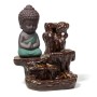 Räucher Rückfluss Gefäß -  für Räucherkegel - Räucherbrunnen - Wasserfall - Kleiner Buddha - braun/türkis  - ca. 12x9x7 cm