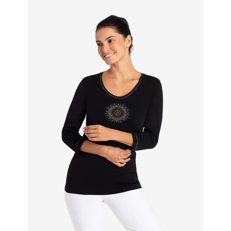 Spirit of OM - Shirt 3/4 Arm - Flower of Harmony - schwarz