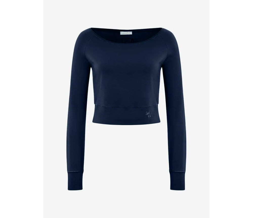 Spirit of OM - Longsleeve Crop Shirt Bambus - dunkelblau
