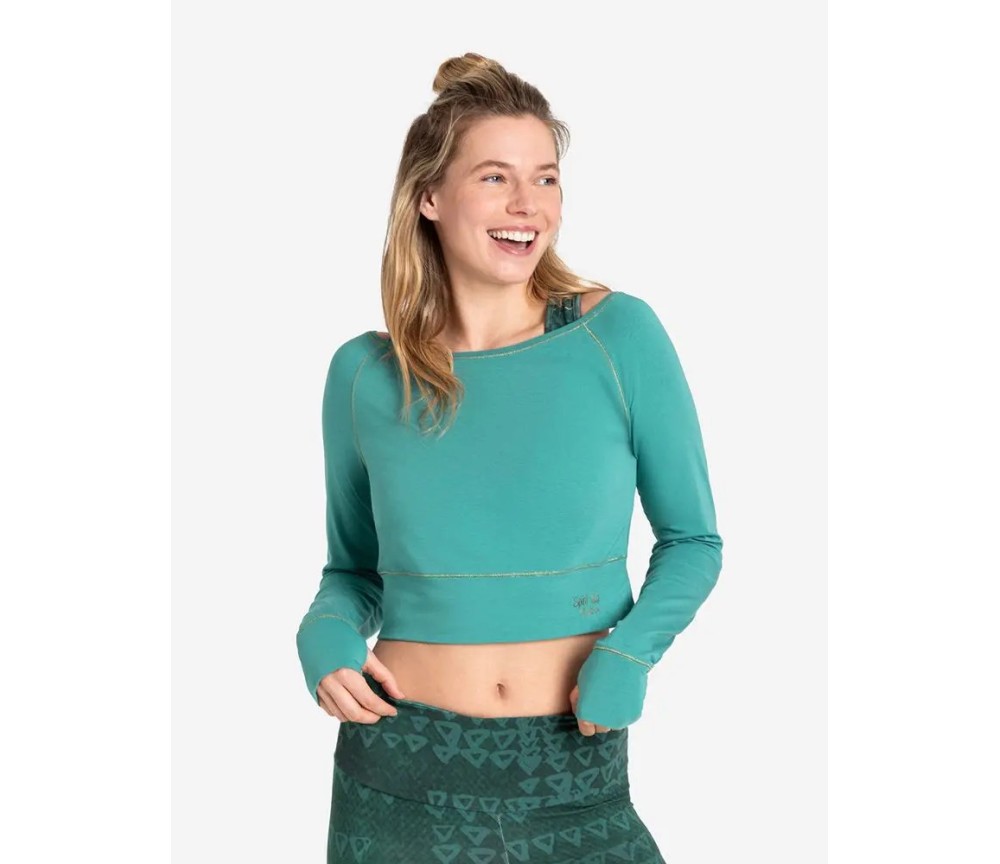 Spirit of OM - Longsleeve Crop Shirt Bambus - green