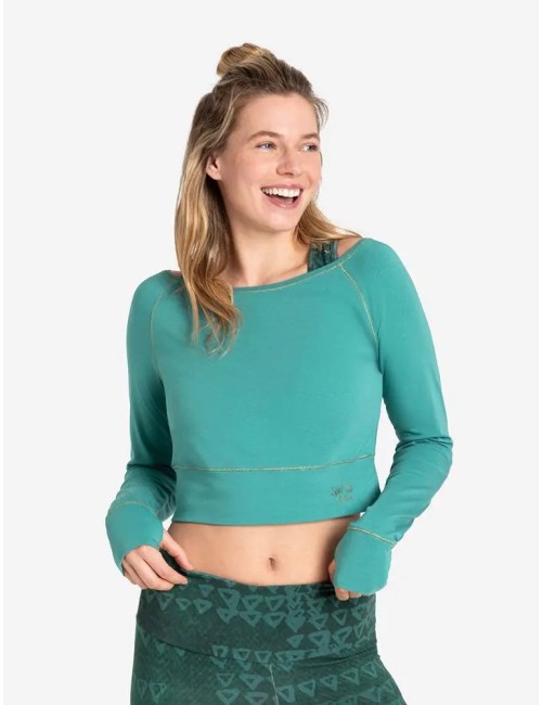 Spirit of OM - Longsleeve Crop Shirt Bambus - green