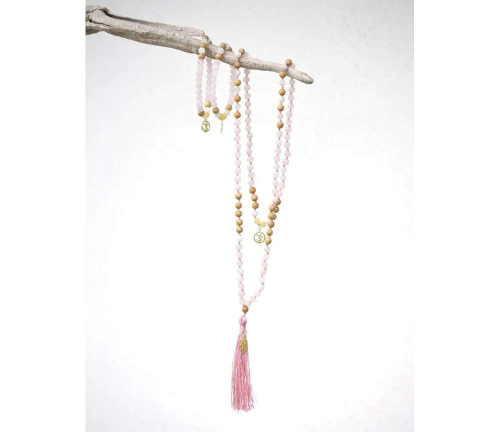 Spirit of OM - Kette - Mala Rosenquarz