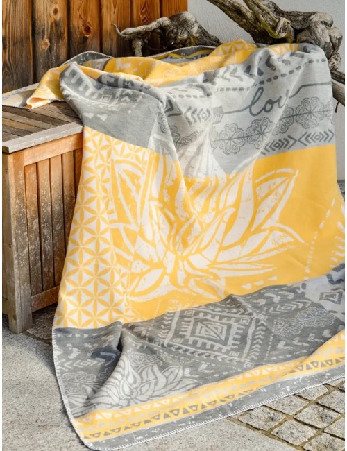 Spirit of OM - Kuscheldecke Lotus - gelb/grau