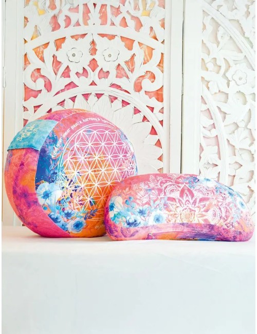Spirit of OM - Meditationskissen rund - pink/bunt