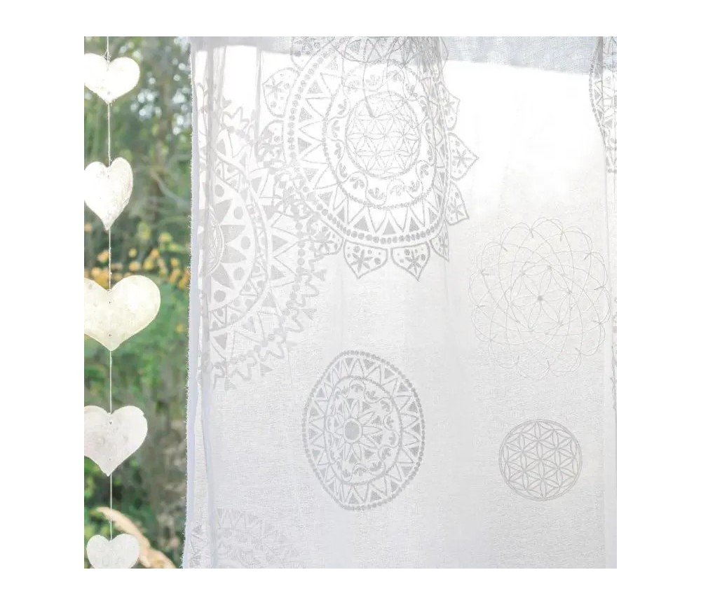 Spirit of OM - Gardine Rami - weiß bestickt & silber/weiß bedruckt