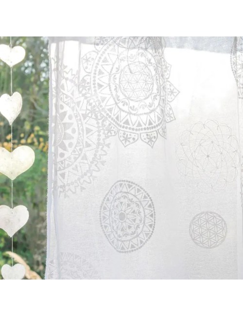 Spirit of OM - Gardine Rami - weiß bestickt & silber/weiß bedruckt
