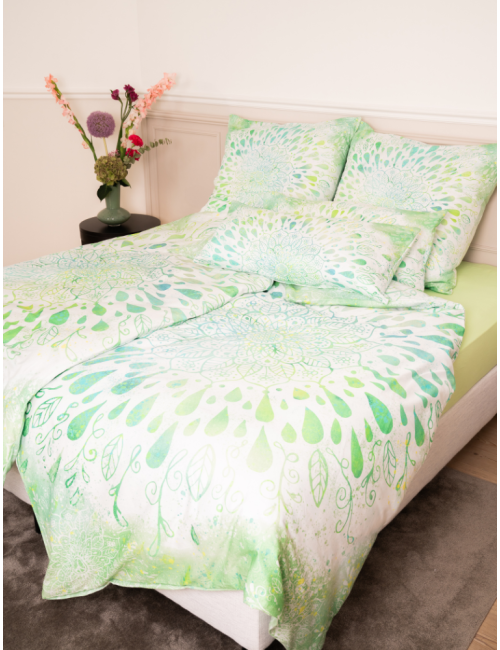 Spirit of OM - Biber-Bettwäsche GREEN DREAM - green/white