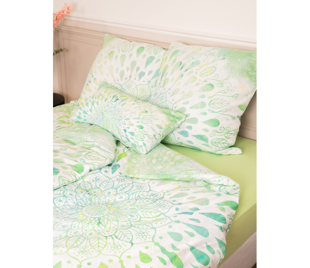 Spirit of OM - Biber-Bettwäsche GREEN DREAM - green/white