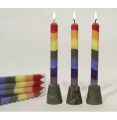 Kerze - Chakra - Stabkerze dünn - Regenbogen Stearin - ohne Duft - 3er Pack