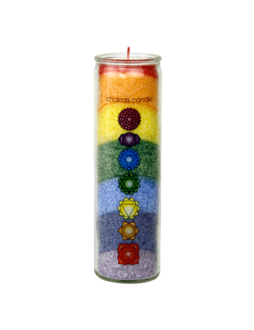 Kerze - Chakra - Kerze im Glas - Regenbogen Stearin - mit Duft - ca. 100 Std. Brenndauer