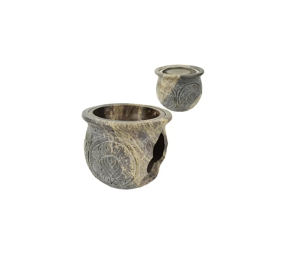 Räuchergefäß - Kombi inkl. Aromalampe & Duftlampe - Speckstein - XXL bauchig ca. 14cm