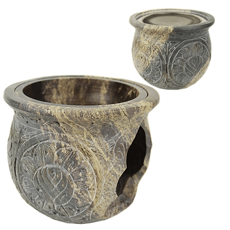 Räuchergefäß - Kombi inkl. Aromalampe & Duftlampe - Speckstein - XXL bauchig ca. 14cm