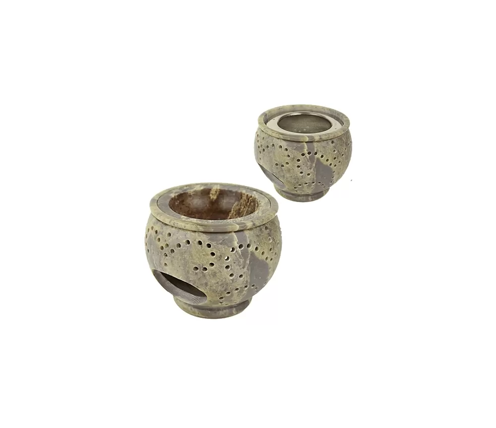 Räuchergefäß - Kombi inkl. Aromalampe & Duftlampe - Speckstein - bauchig klein ca. 9 cm