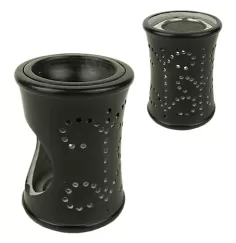 Räuchergefäß - Kombi inkl. Aromalampe & Duftlampe - Speckstein - im Punktedesign - schwarz