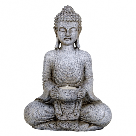 Statue - Figur - Buddha - Meditation mit Kerzenhalter - Polyresin - steingrau - ca. 27 cm Höhe