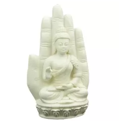 Statue - Figur - Buddha - Buddha in Hand - Polyresin - steingrau - ca. 14x23cm