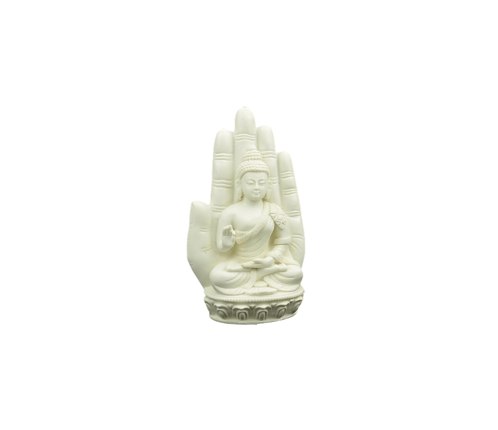 Statue - Figur - Buddha - Buddha in Hand - Polyresin - steingrau - ca. 14x23cm