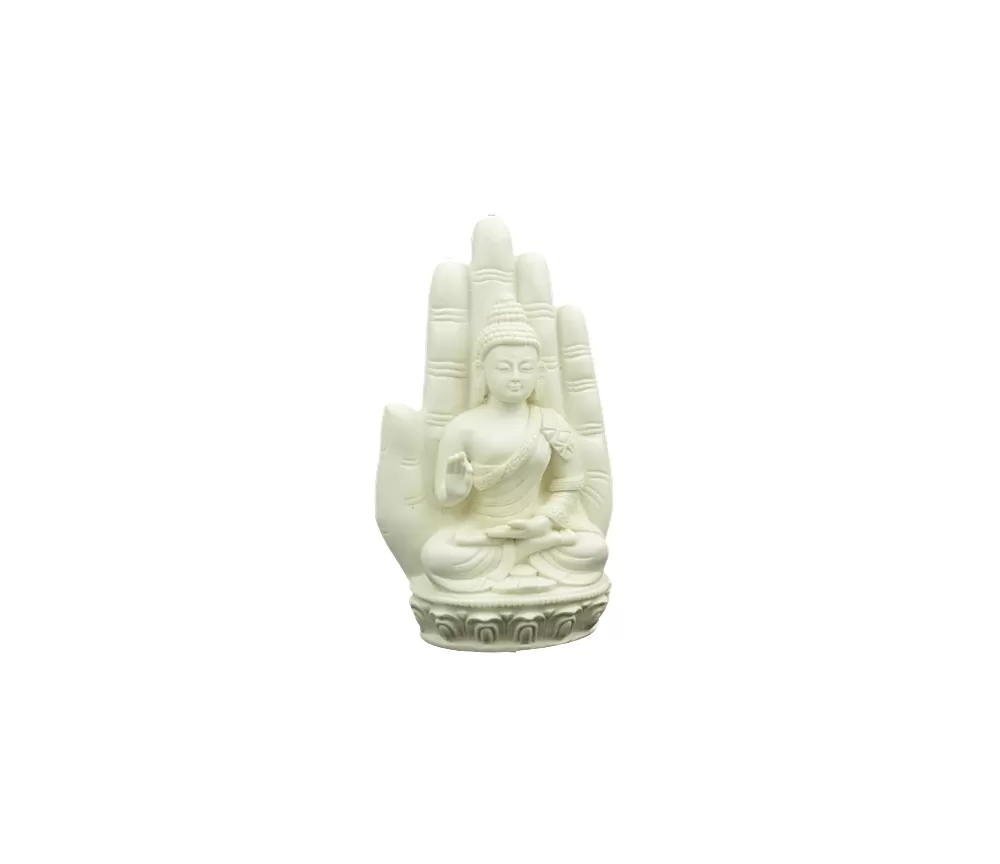 Statue - Figur - Buddha - Buddha in Hand - Polyresin - steingrau - ca. 14x23cm