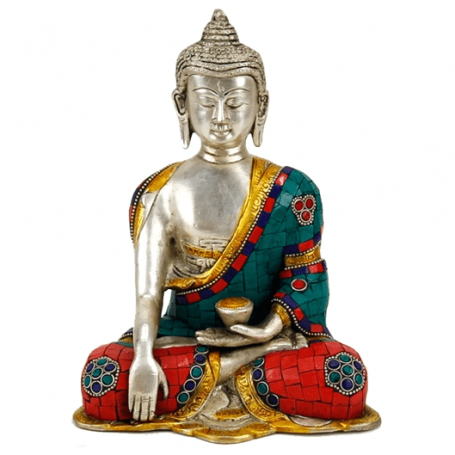 Statue - Figur - Buddha - Shakyamuni - Mosaik - Polyresin & Messing ca. 20cm