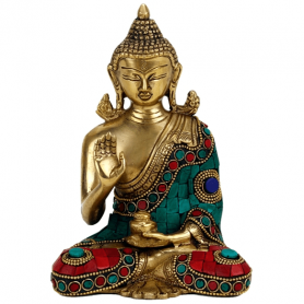 Statue - Figur - Buddha - Shakyamuni - Mosaik - Polyresin & Messing ca.16 cm