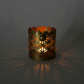 Teelichthalter - Blume des Lebens - Zylinder klein - Metall gold - ca.  9,5 x 9,5 cm
