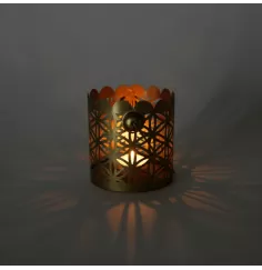 Teelichthalter - Blume des Lebens - Zylinder klein - Metall gold - ca. 9,5 x 9,5 cm