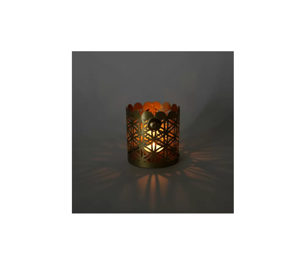 Teelichthalter - Blume des Lebens - Zylinder klein - Metall gold - ca. 9,5 x 9,5 cm