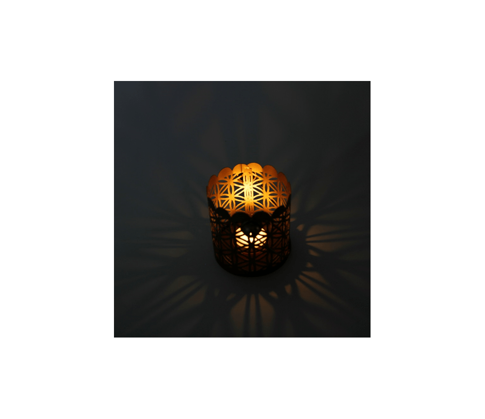Teelichthalter - Blume des Lebens - Zylinder klein - Metall gold - ca.  9,5 x 9,5 cm
