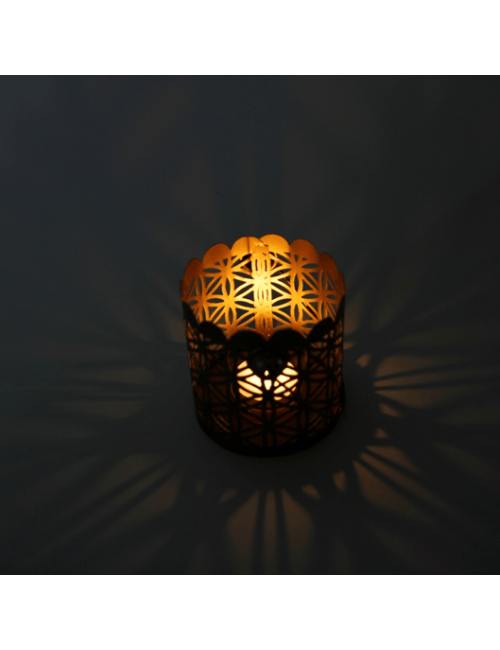 Teelichthalter - Blume des Lebens - Zylinder klein - Metall gold - ca.  9,5 x 9,5 cm