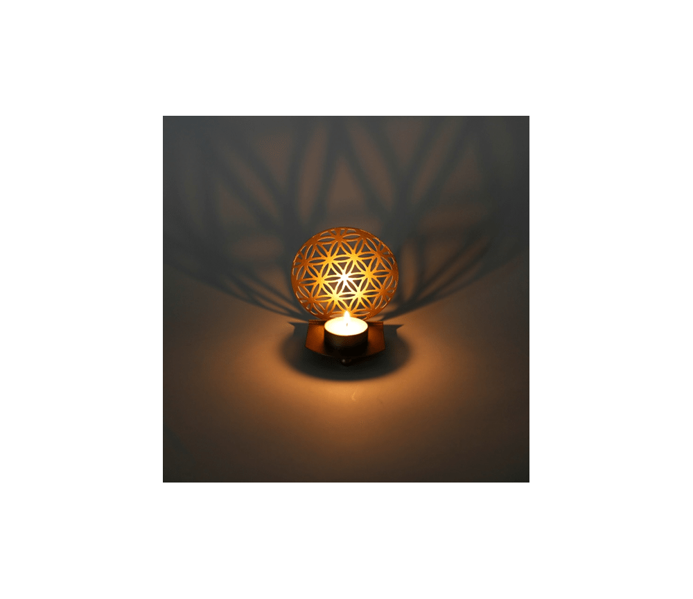 Teelichthalter - Blume des Lebens - Metall - Gold  - ca. 11 x 10 x 7 cm