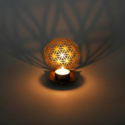 Teelichthalter - Blume des Lebens - Metall - Gold  - ca. 11 x 10 x 7 cm