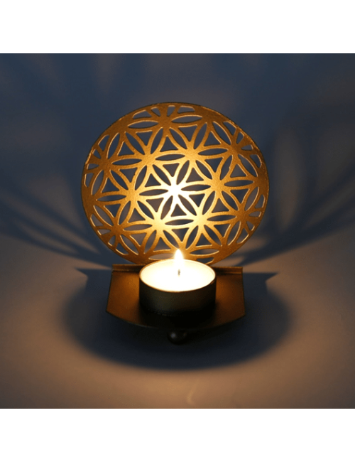 Teelichthalter - Blume des Lebens - Metall - Gold  - ca. 11 x 10 x 7 cm