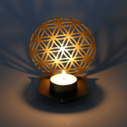 Teelichthalter - Blume des Lebens - Metall - Gold  - ca. 11 x 10 x 7 cm