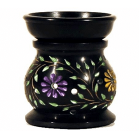 Aromalampe & Duftlampe - Blumen bunt - Speckstein - schwarz - ca. 10x8cm