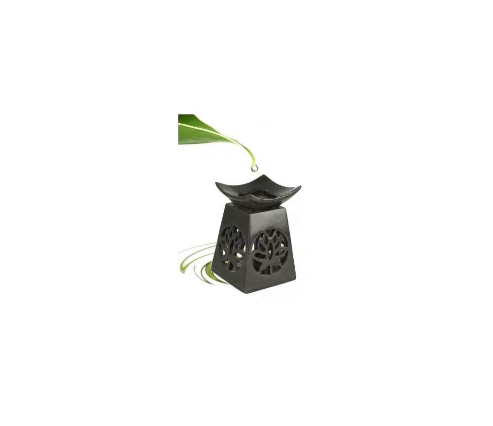 Aromalampe & Duftlampe - Lotus Blume - Speckstein - schwarz - ca. 11x8 cm