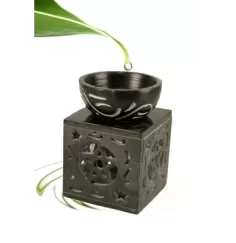 Aromalampe & Duftlampe - Pentagramm - Speckstein - schwarz - ca. 11x8 cm