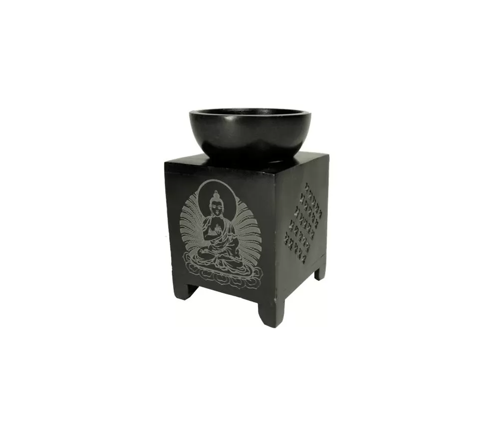 Aromalampe & Duftlampe - Buddha - Speckstein - schwarz - ca. 11x8 cm