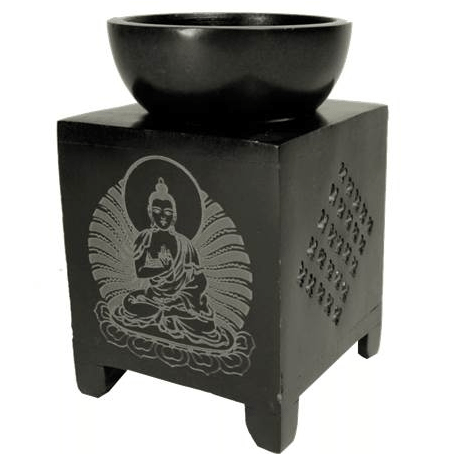 Aromalampe & Duftlampe - Buddha - Speckstein - schwarz - ca. 11x8 cm