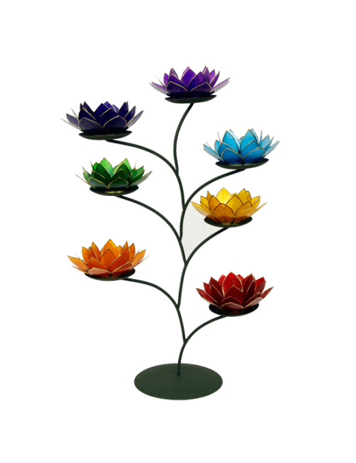 Teelichthalter - Capiz Muschel - Lotus Licht - Chakra -groß - 7er Set - Silber