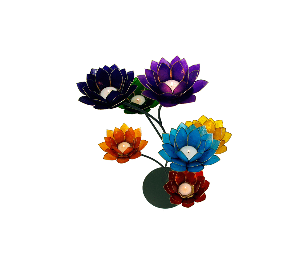 Teelichthalter - Capiz Muschel - Lotus Licht - Chakra -groß - 7er Set - Silber
