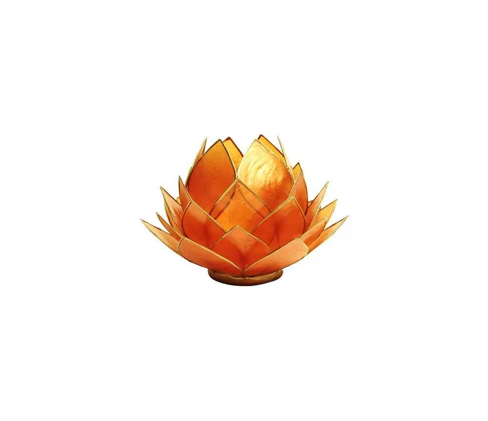 Teelichthalter - Capiz Muschel - Lotus - Gross - Orange / Gold - ca. 15x10,5 cm