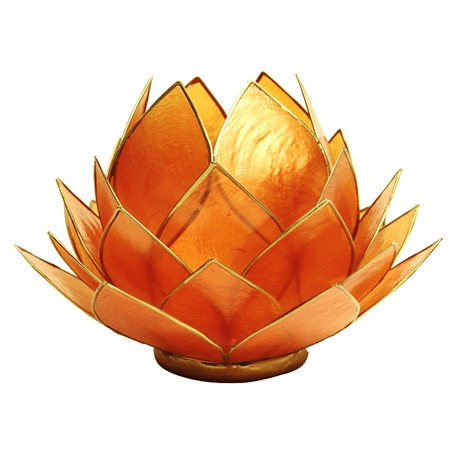 Teelichthalter - Capiz Muschel - Lotus - Gross - Orange / Gold - ca. 15x10,5 cm