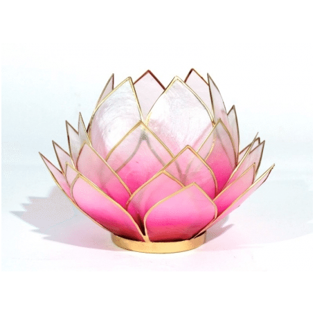 Teelichthalter - Capiz Muschel - Lotus - Gross - Rosa/Weiß/ Gold - ca. 15x10,5 cm