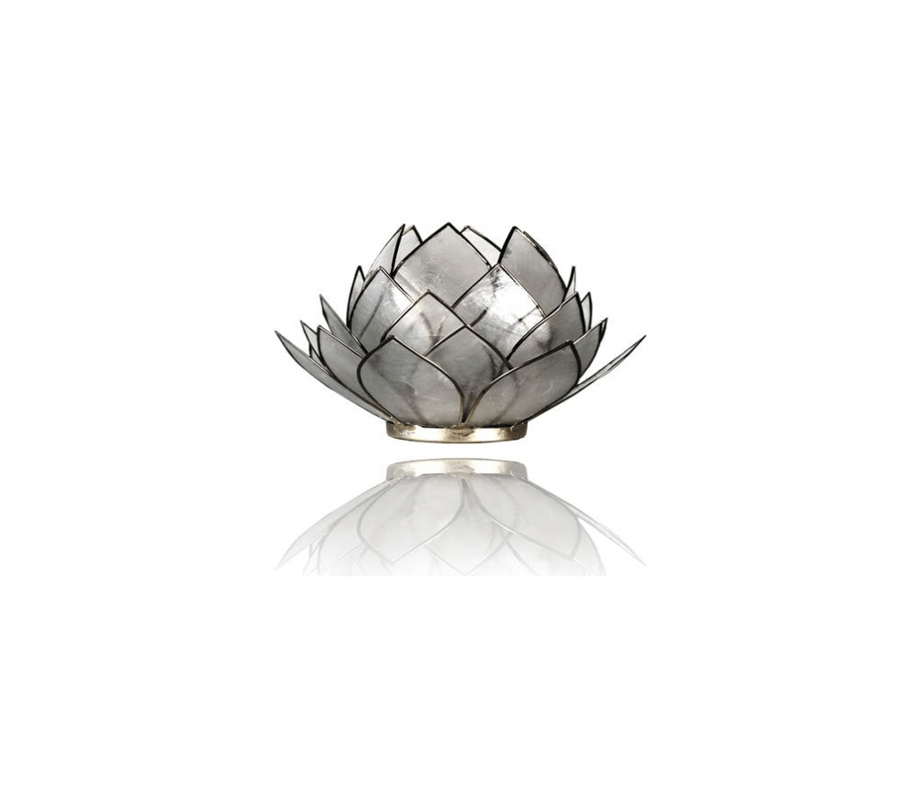 Teelichthalter - Capiz Muschel - Lotus - Gross - Weiß/ Gold - ca. 15x10,5 cm