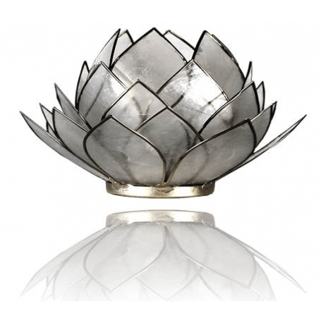 Teelichthalter - Capiz Muschel - Lotus - Gross - Weiß/ Gold - ca. 15x10,5 cm