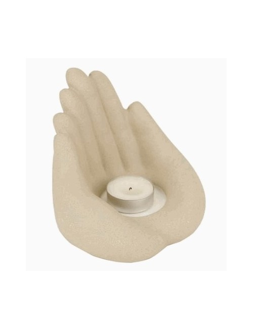 Teelichthalter - Hände voll Licht - Polyresin - creme /beige - ca. 13cm