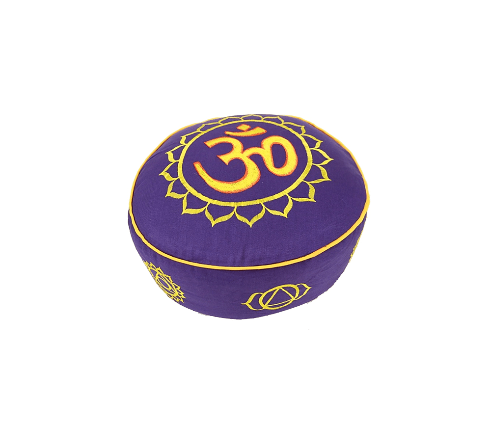 Meditationskissen - Ohm Zeichen & 7 Chakren - lila / gold ca. 33x13 cm