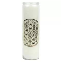 Kerze - Duftkerze im Glas - Blume des Lebens - Weiß / Gold - Palmkernwachs - ca. 100 Std.
